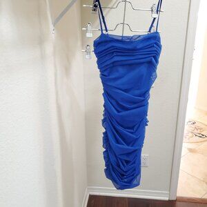 Ruched Cobalt Blue Mini Dress